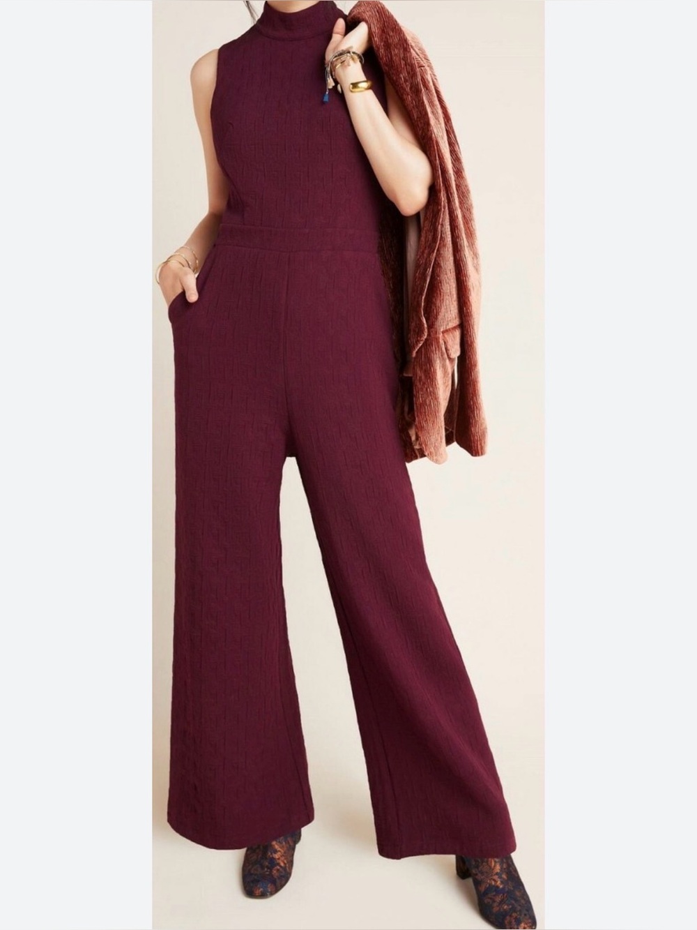 Anthropologie Charley Mock Neck Wide Leg By Eva Franco Plum Size Large